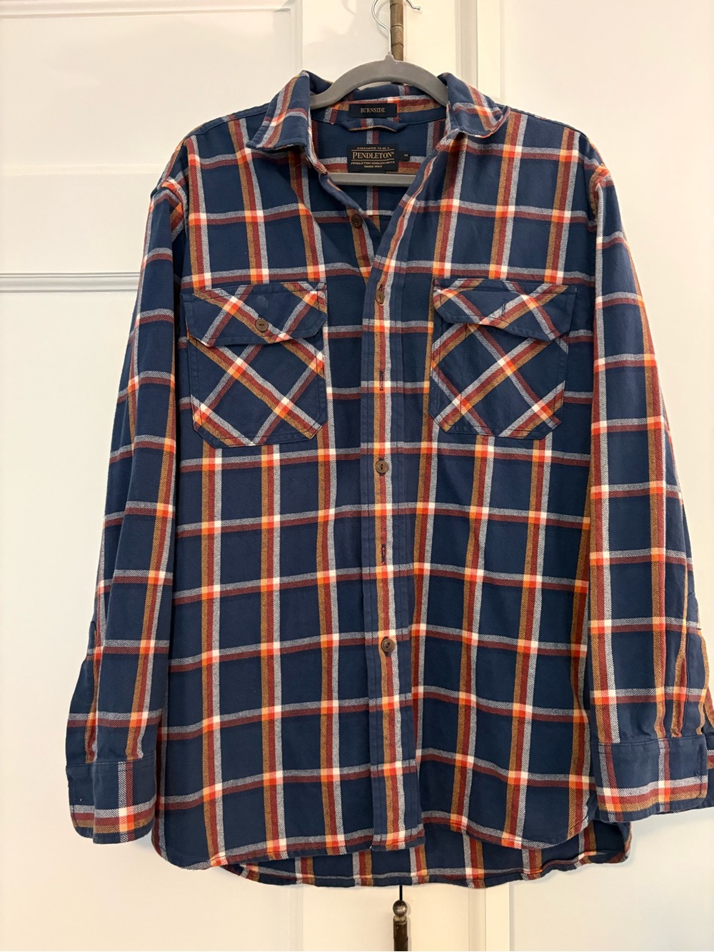 Pendleton Navy, Orange & Cream Plaid Flannel Shirt
